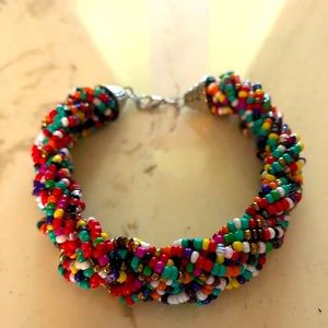 NWOT Colorful Seed Bead Bracelet with silver clasp.